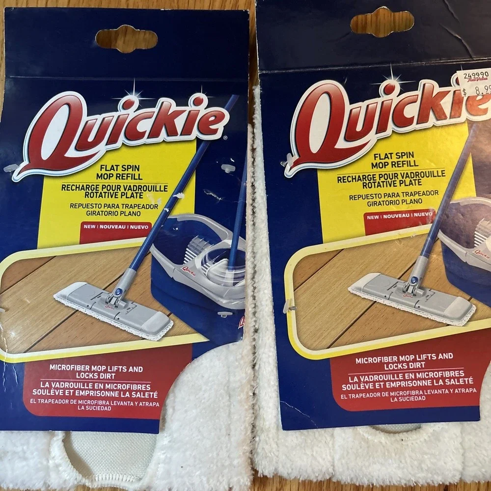 (2) NEW QUICKIE FLAT SPIN‎ MOP REFILL PAD HEAD FLOOR CLEANING MICROFIBER 2052225